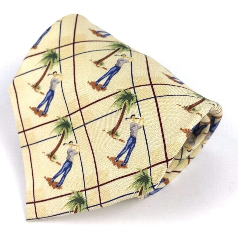 Tommy Bahama Men's Tie Silk Handmade Guy Playing Golf Summer Palms Aloha Necktie